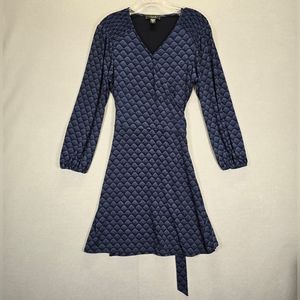 Laundry by Shelli Segal Wrap Dress  Blue Geometric Print Stretch Size 10
